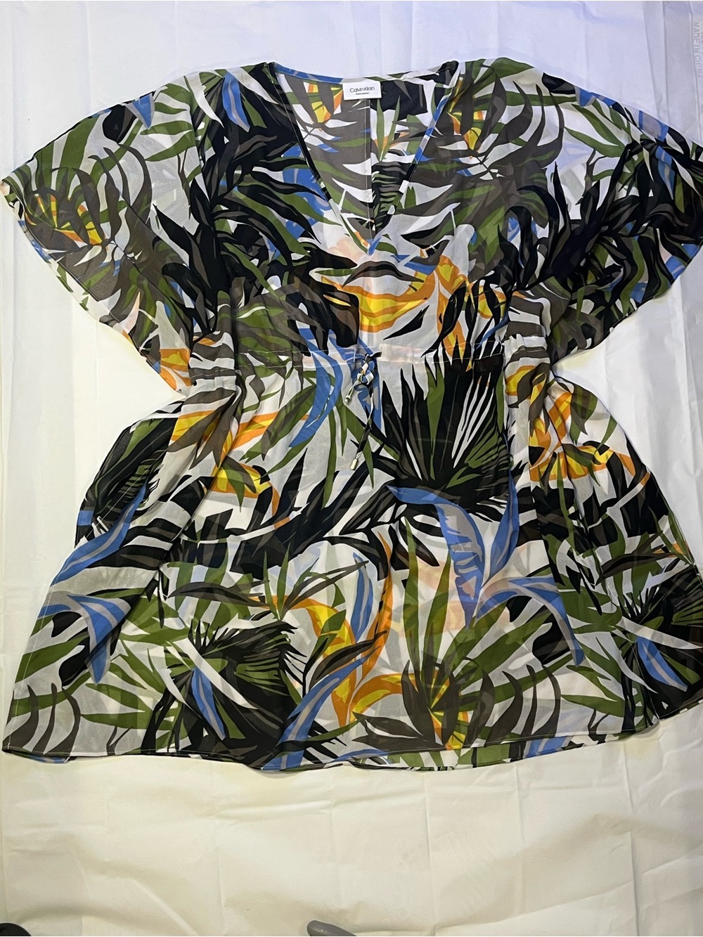 Calvin Klein Tropical-Print V-Neck Women’s swimsuit coverup- Multi